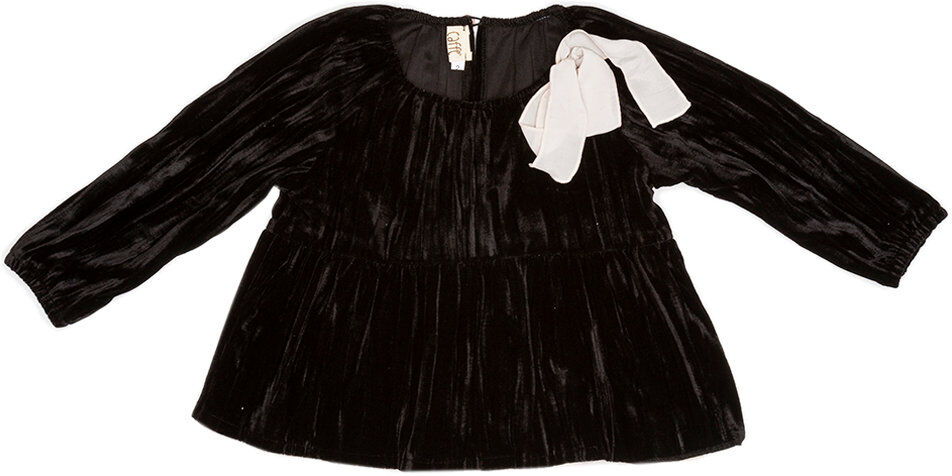 CAFFè D'ORZO Blusa con fiocco in velluto plissè nero CAFFè D'ORZO Blusa con fiocco in velluto plissè nero