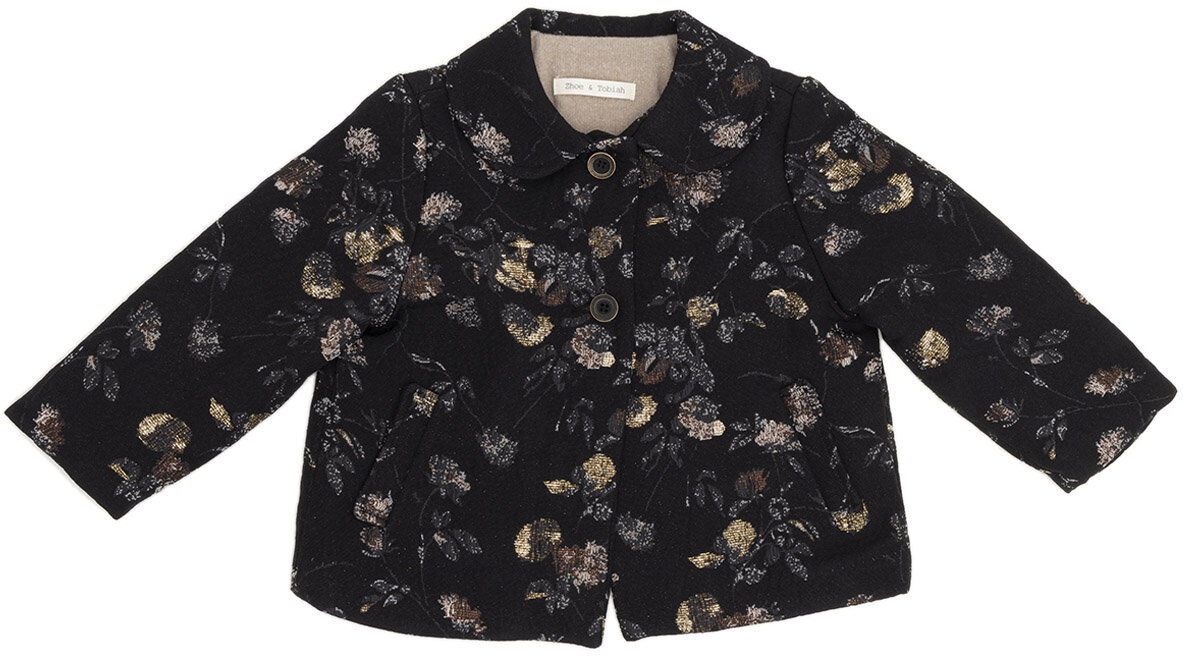 Zhoe & Tobiah Cappotto nero con fiori lurex Zhoe & Tobiah Cappotto nero con fiori lurex