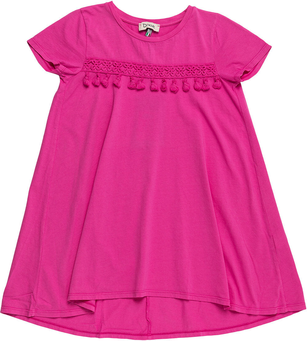 Dixie Abito fucsia con maniche corte, girocollo,  applicazione con nappine davanti Dixie Abito fucsia con maniche corte, girocollo,  applicazione con nappine davanti