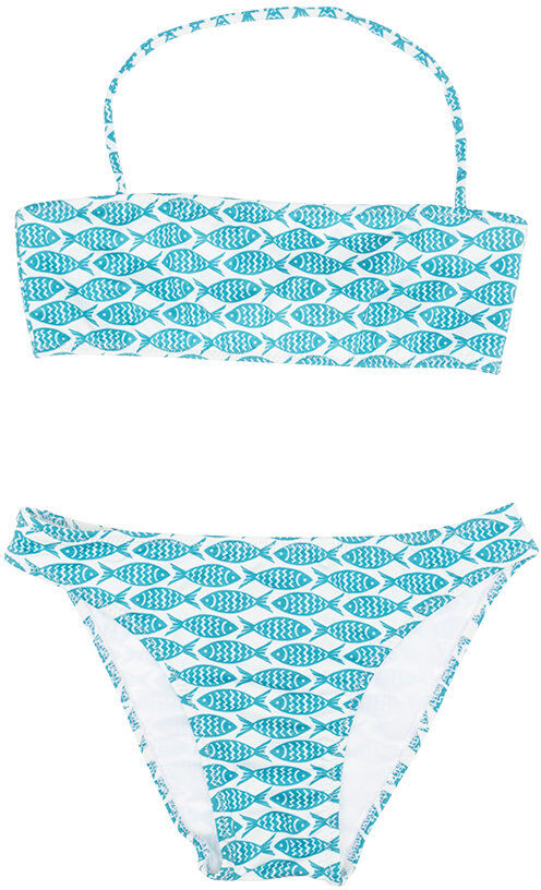 Le mosche in bianco Bikini bimba con pesciolini multicolor Le mosche in bianco Bikini bimba con pesciolini multicolor