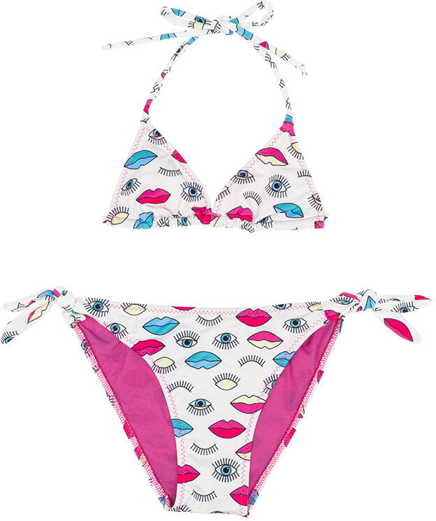 Le mosche in bianco Bikini con triangolo fantasia occhi e bocche multicolor Le mosche in bianco Bikini con triangolo fantasia occhi e bocche multicolor