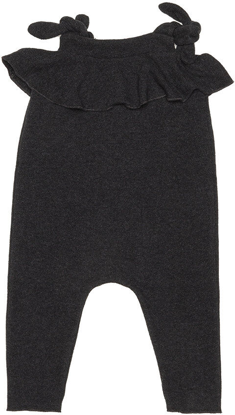 FRUGOO Salopette in caldo cotone grigio con frappa e bretelle con nodo FRUGOO Salopette in caldo cotone grigio con frappa e bretelle con nodo