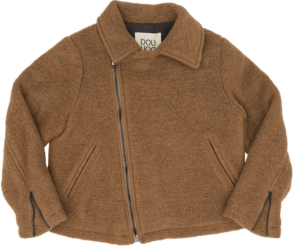 DOUUOD Giubbino corto in lana con zip laterale biscotto DOUUOD Giubbino corto in lana con zip laterale biscotto