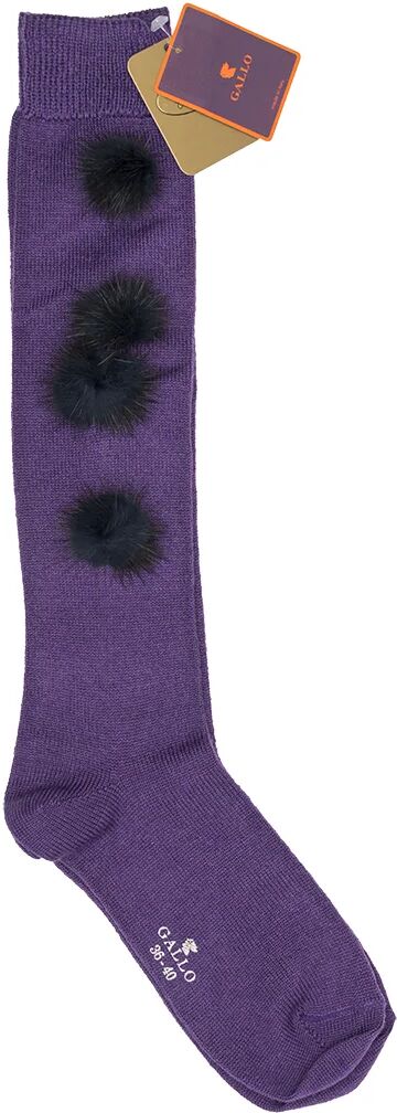Gallo Calze lunghe in lana e cachemire con pon pon viola Gallo Calze lunghe in lana e cachemire con pon pon viola