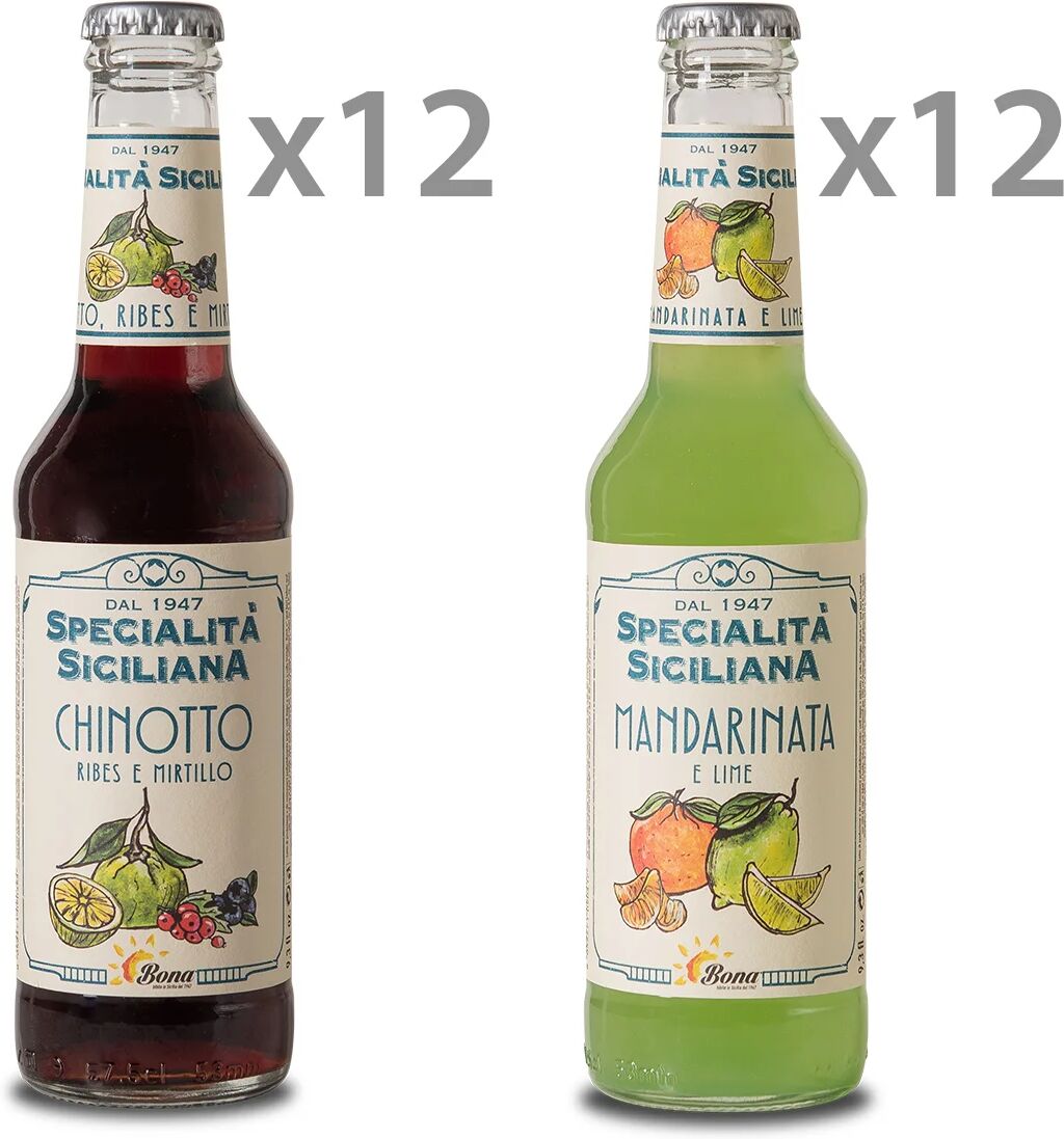 Bona 24 bottiglie miste: 12 Chinotto, Ribes e Mirtilli - 12 Mandarinata e Lime