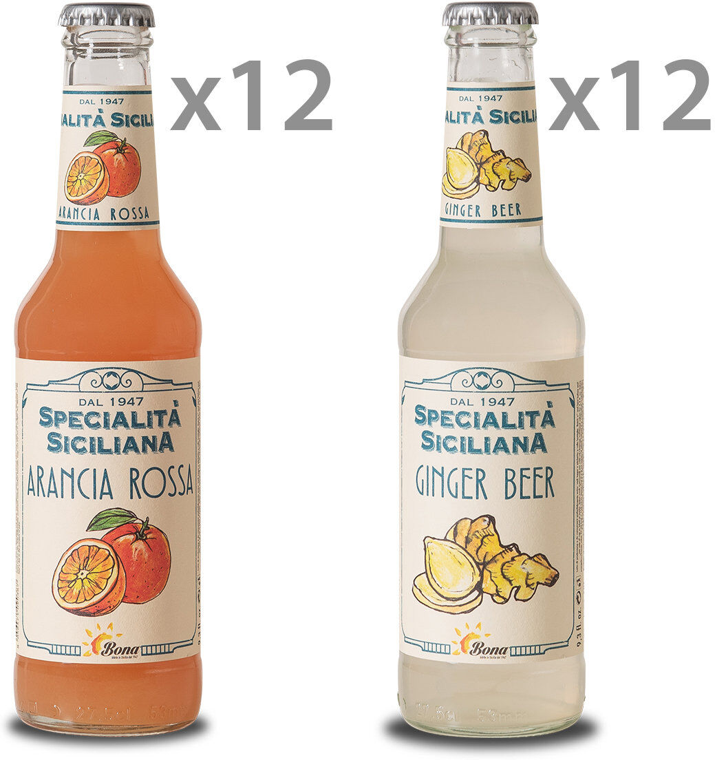 Bona 24 bottiglie miste: 12 Arancia Rossa - 12 Ginger Beer Bona 24 bottiglie miste: 12 Arancia Rossa - 12 Ginger Beer