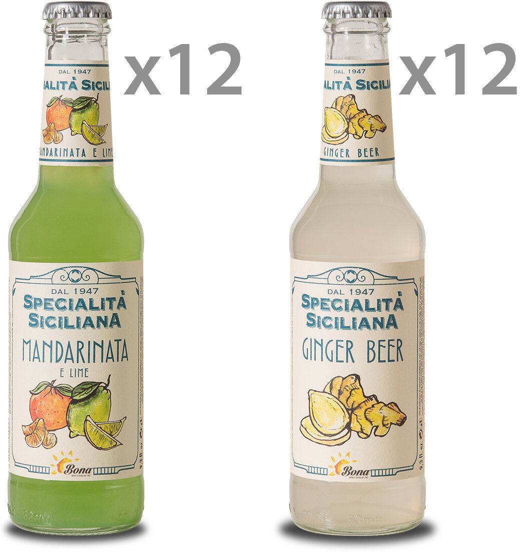 Bona 24 bottiglie miste: 12 Mandarinata e Lime - 12 Ginger Beer Bona 24 bottiglie miste: 12 Mandarinata e Lime - 12 Ginger Beer