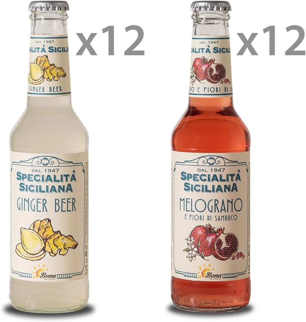 Bona 24 bottiglie miste: 12 Ginger Beer - 12 Melograno e Fiori di Sambuco Bona 24 bottiglie miste: 12 Ginger Beer - 12 Melograno e Fiori di Sambuco