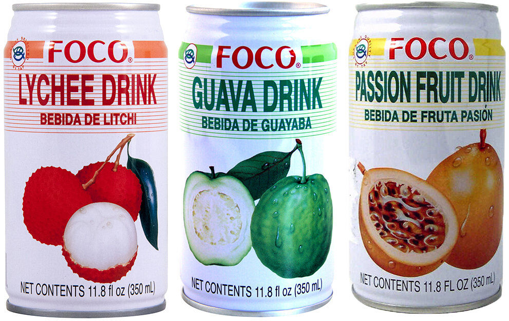 Foco 24 lattine miste da 350 ml: 8 Foco Lychees Juice - 8 Foco Guava Juice - 8 Foco Passion Fruit Foco 24 lattine miste da 350 ml: 8 Foco Lychees Juice - 8 Foco Guava Juice - 8 Foco Passion Fruit