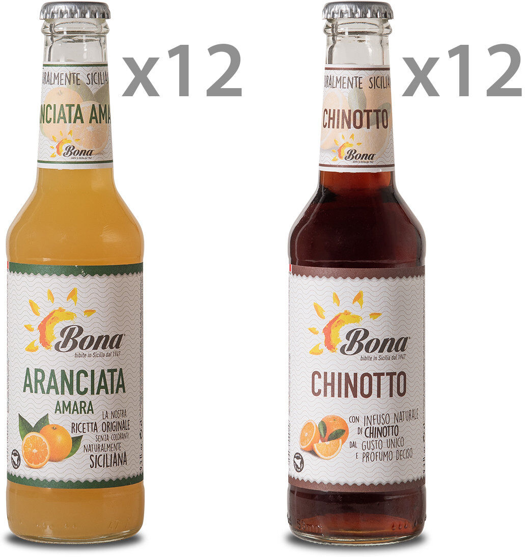 Bona 24 bottiglie miste: 12 aranciata amara 275 ml - 12 chinotto 275 ml Bona 24 bottiglie miste: 12 aranciata amara 275 ml - 12 chinotto 275 ml