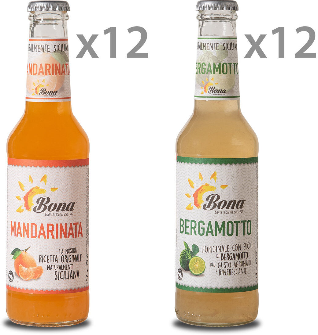 Bona 24 bottiglie miste: 12 mandarinata 275 ml - 12 bergamotto 275 ml Bona 24 bottiglie miste: 12 mandarinata 275 ml - 12 bergamotto 275 ml