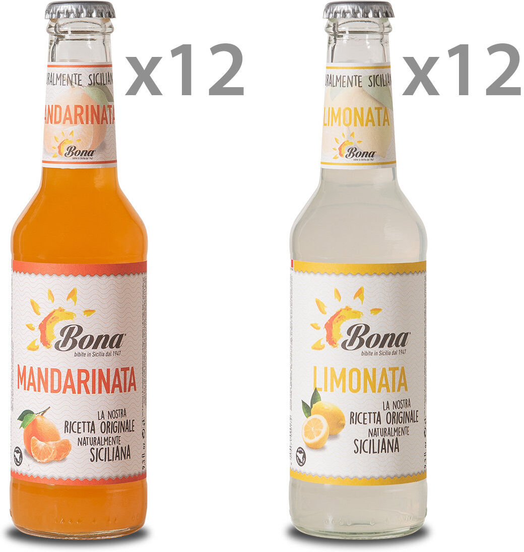 Bona 24 bottiglie miste: 12 mandarinata 275 ml - 12 limonata 275 ml Bona 24 bottiglie miste: 12 mandarinata 275 ml - 12 limonata 275 ml