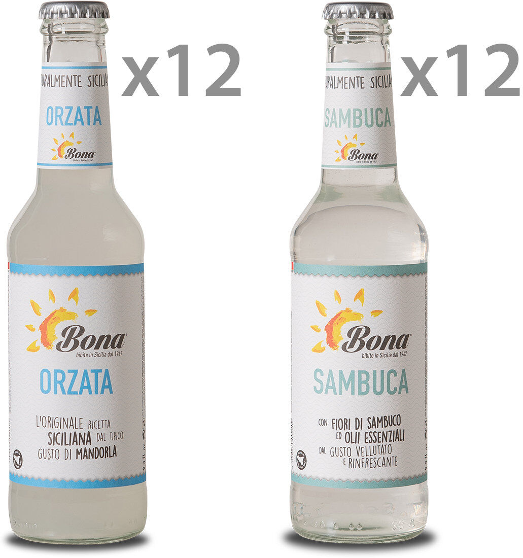 Bona 24 bottiglie miste: 12 orzata 275 ml - 12 sambuca 275 ml Bona 24 bottiglie miste: 12 orzata 275 ml - 12 sambuca 275 ml