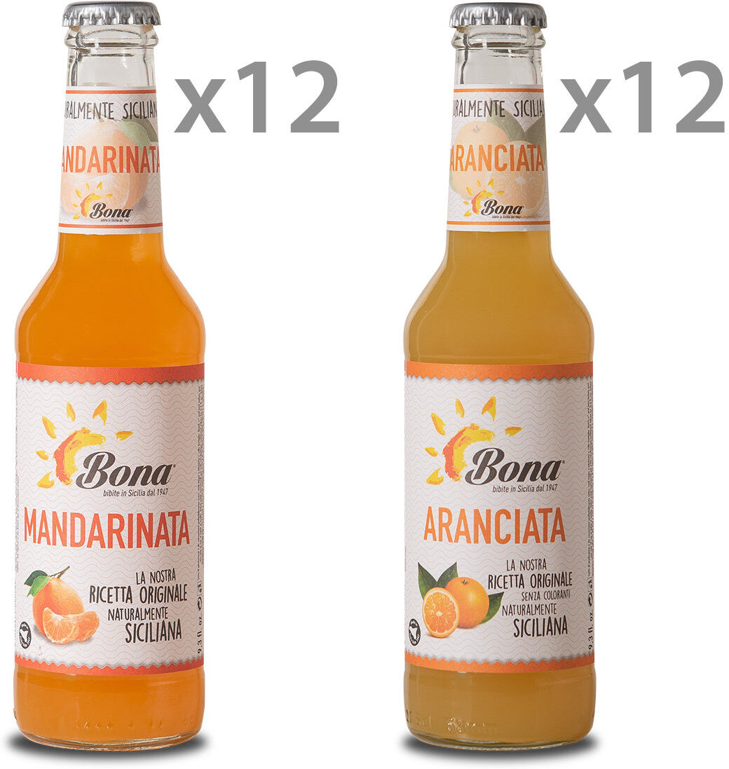 Bona 24 bottiglie miste: 12 mandarinata 275 ml - 12 aranciata 275 ml Bona 24 bottiglie miste: 12 mandarinata 275 ml - 12 aranciata 275 ml