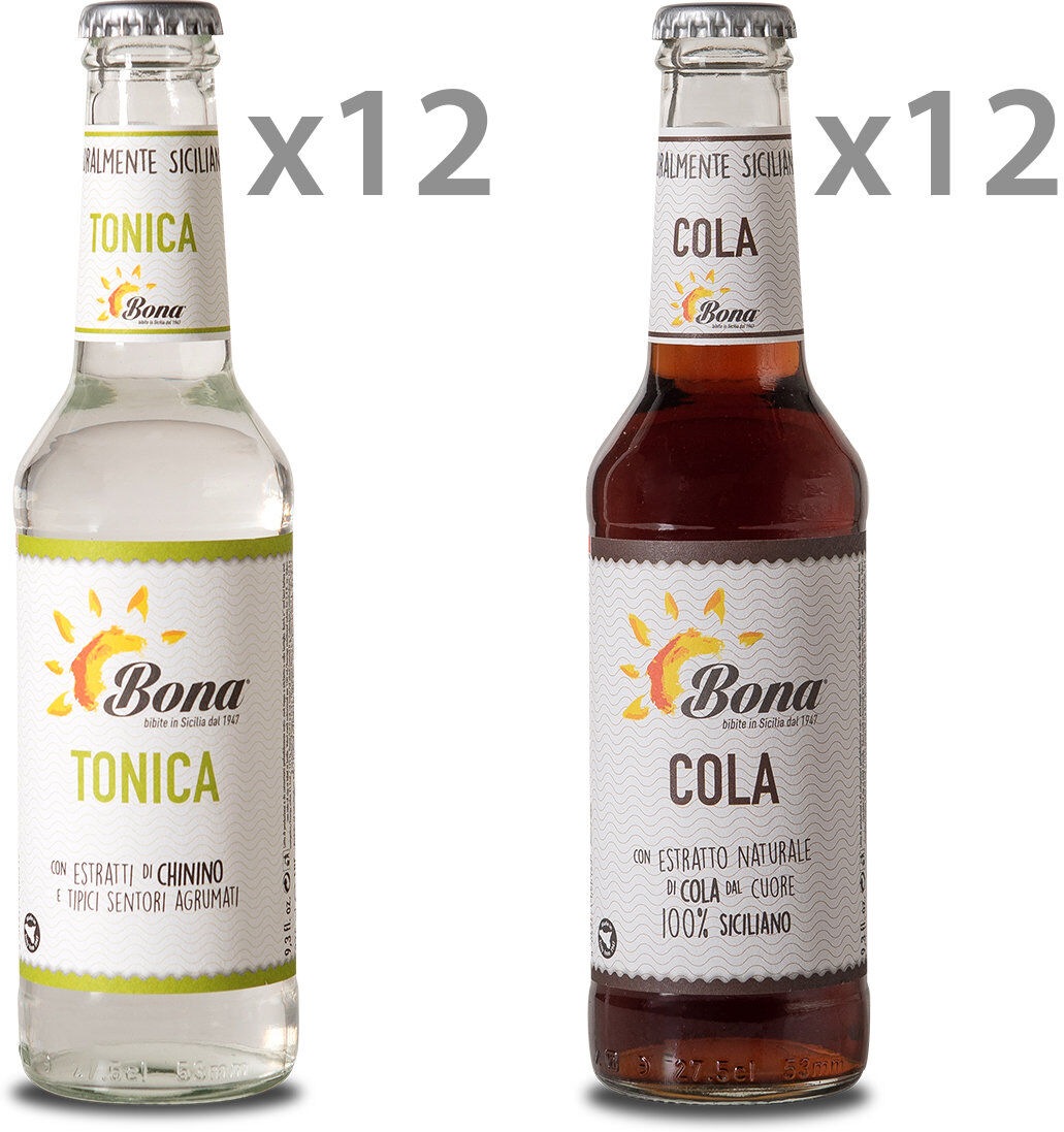 Bona 24 bottiglie miste: 12 tonica 275 ml - 12 cola 275 ml Bona 24 bottiglie miste: 12 tonica 275 ml - 12 cola 275 ml