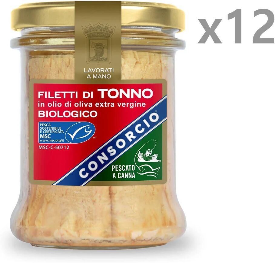 Consorcio 12 vasetti - Filetti di Tonno BIO in olio EVO MSC pescato a canna da 195 gr