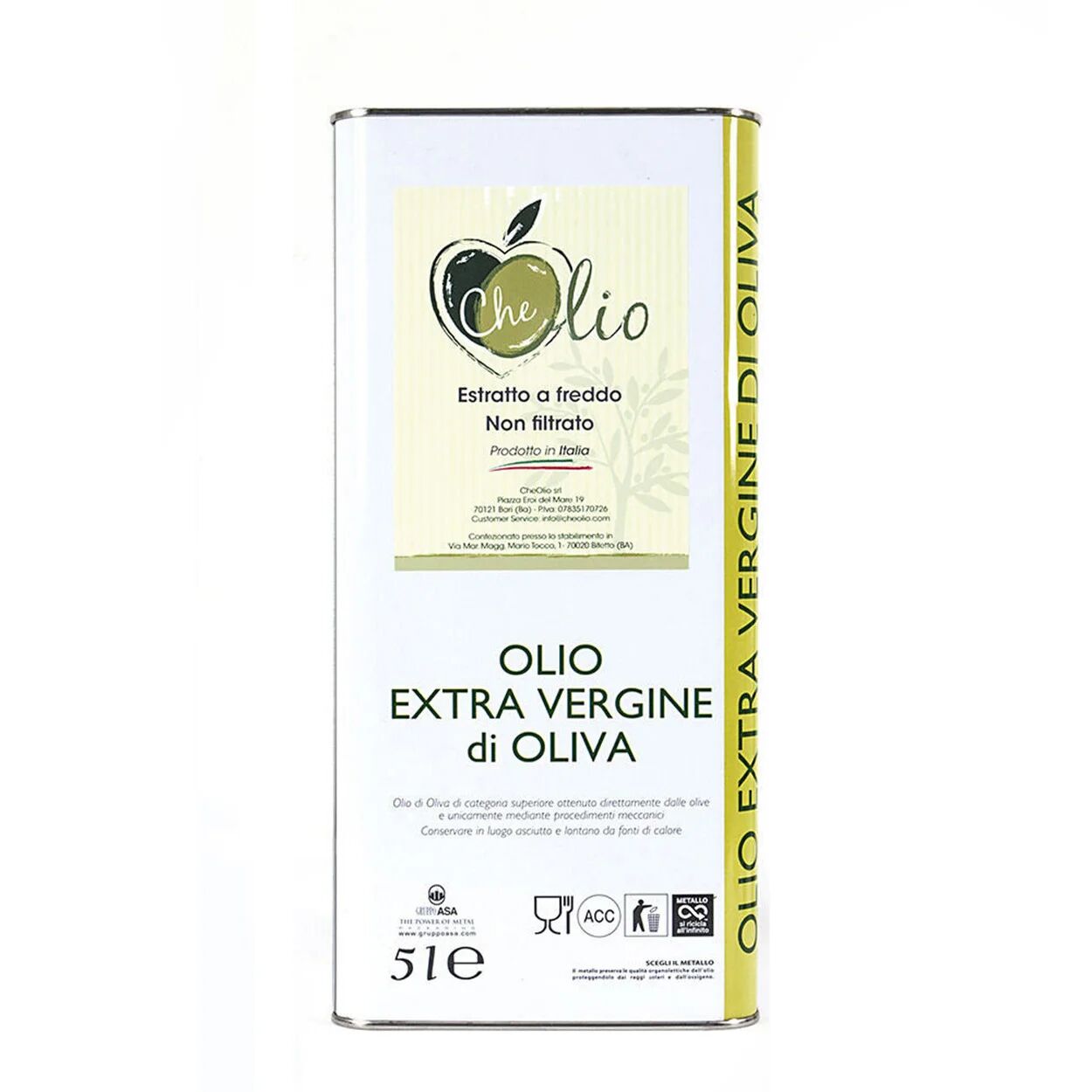 Che Olio 1 latta da 5 lt di olio extravergine d'oliva estratto a freddo e non filtrato