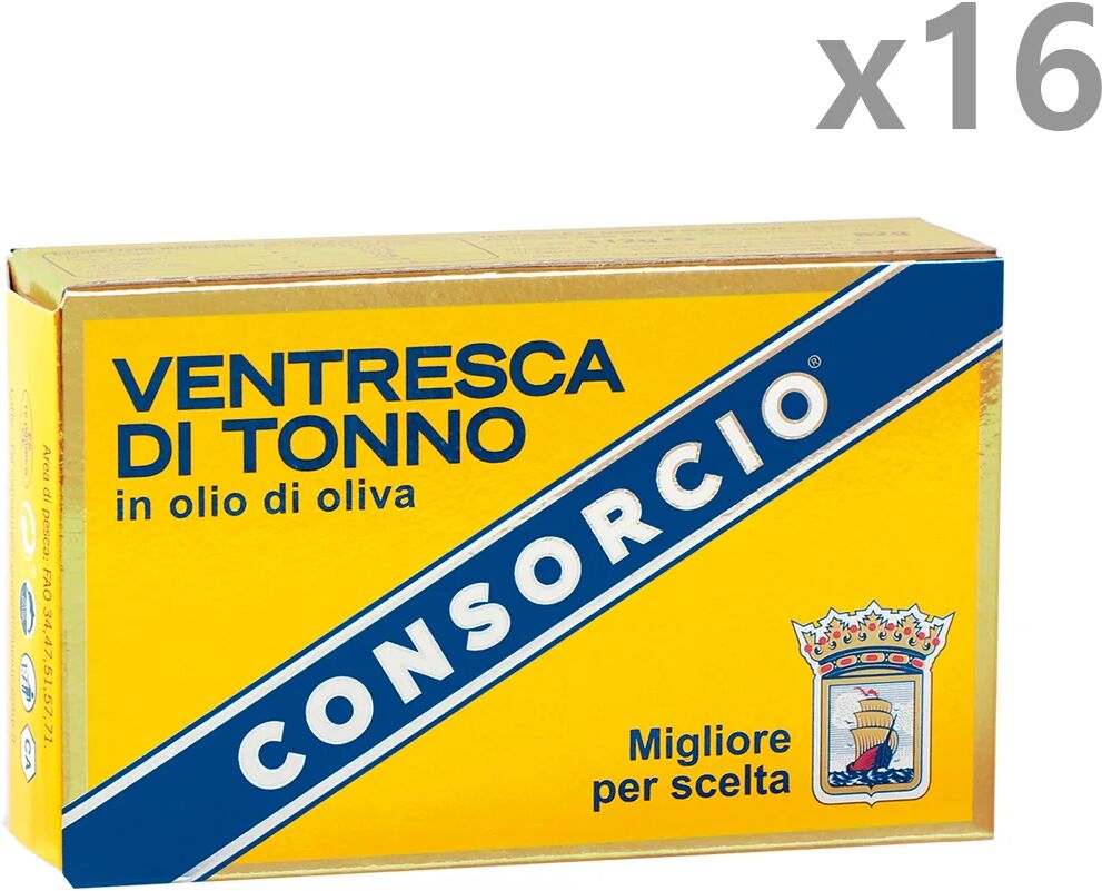 Consorcio 16 confezioni da 110 gr di ventresca di tonno in olio d'oliva