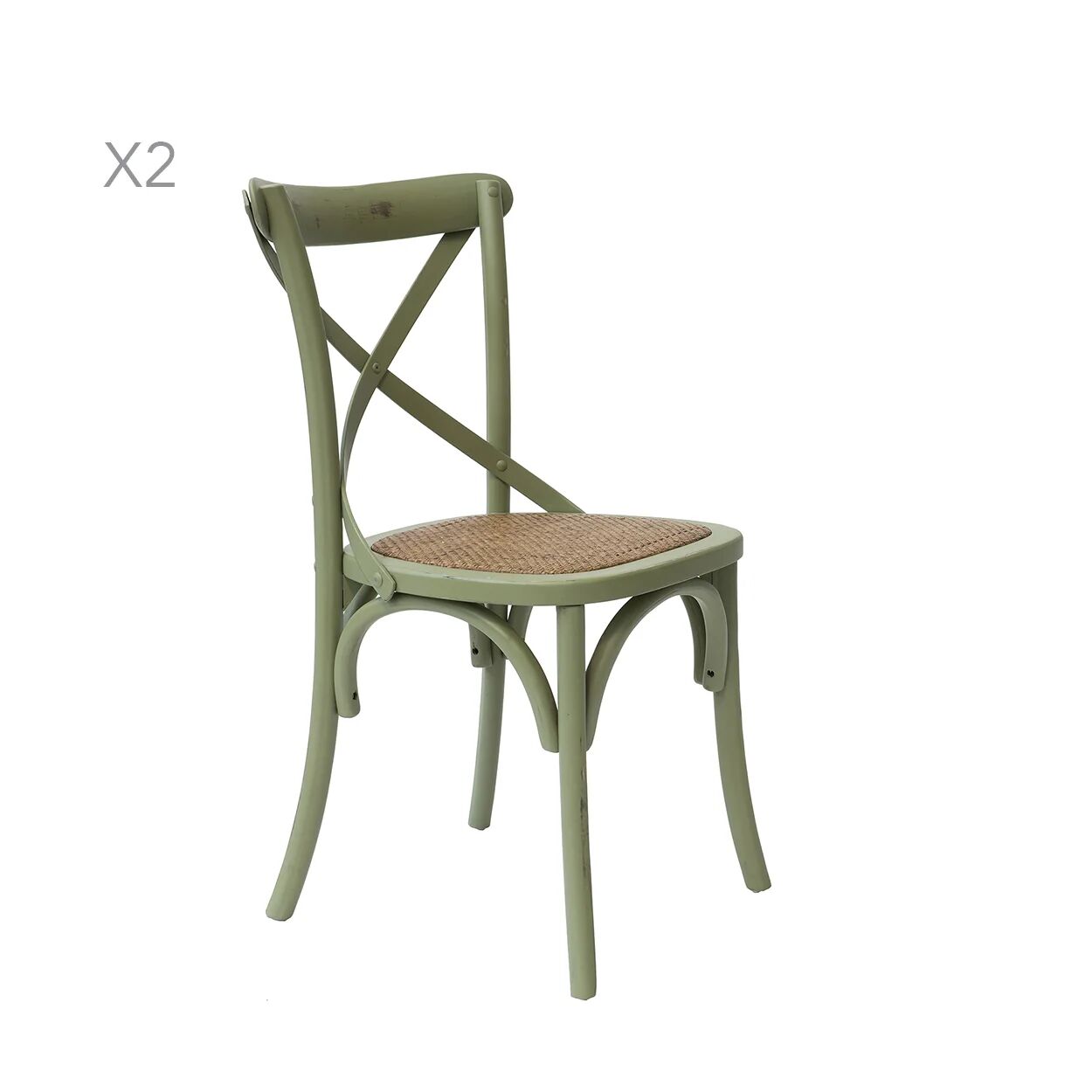 novità home set 2 sedie in legno verde, intreccio in legno