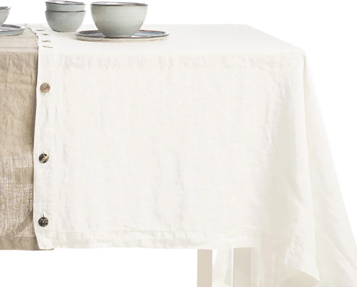La Fabbrica del Lino Set 2 tovaglie modulari + Runner bottone centrale, greggio/ecru La Fabbrica del Lino Set 2 tovaglie modulari + Runner bottone centrale, greggio/ecru