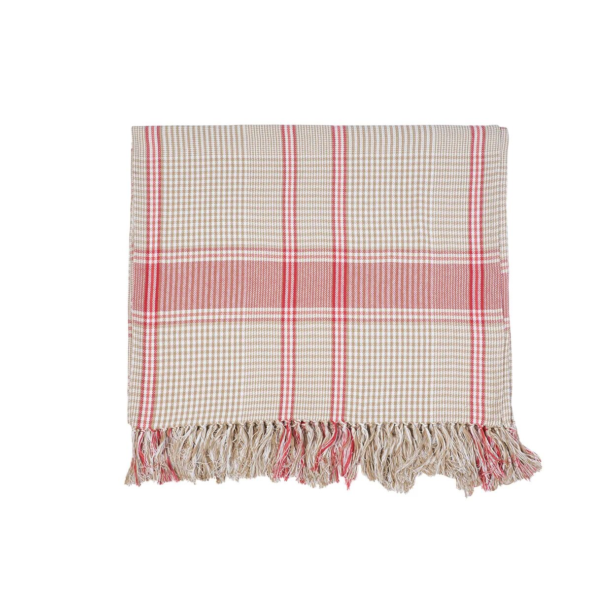 Giardino a colori Tovaglia tartan beige, rosso in cotone - 140x240