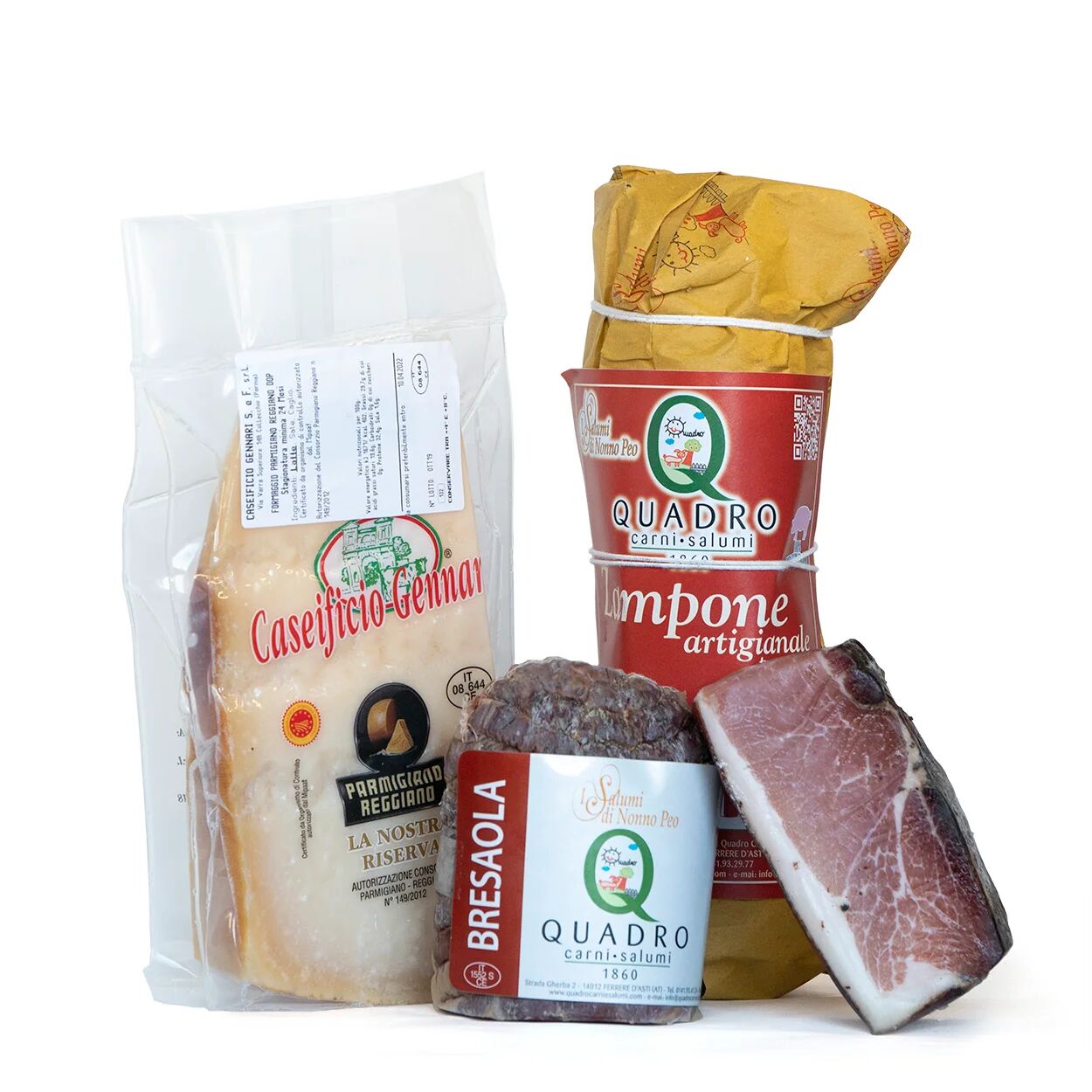 Quadro Carni e Salumi Box 4 prodotti: Zampone Artigianale, Bresaola, Speck, Parmigiano Reggiano DOP