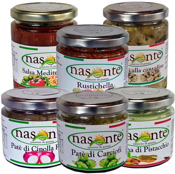 Nasonte Box gusto mediterraneo con 6 vasetti misti Nasonte Box gusto mediterraneo con 6 vasetti misti