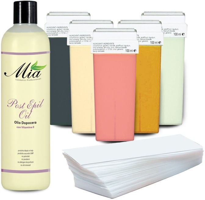 mia cosmetici kit completo 6 ricariche rullo, strisce e post depilazione