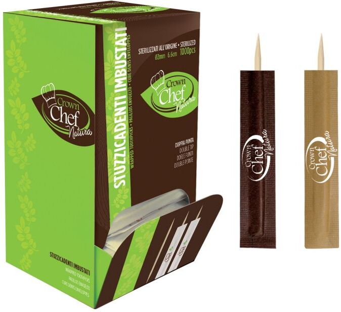 Crown Stuzzicadenti Imbustati In Legno A Due Punte - 6,6 Cm Conf. Da 1000 Pz. Crown Stuzzicadenti Imbustati In Legno A Due Punte - 6,6 Cm Conf. Da 1000 Pz.