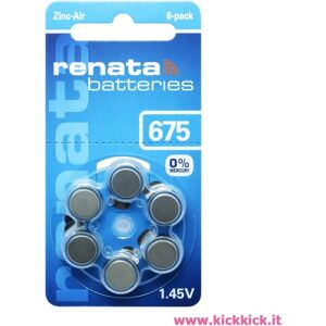 Renata Za675 - Pr44 Free Mercury Blister Da 6 Batterie Per Protesi Acustiche