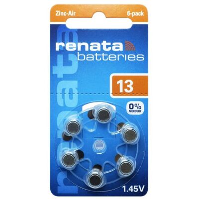 Renata Za13 Free Mercury - Blister Da 6 Batterie Per Protesi Acustiche Renata Za13 Free Mercury - Blister Da 6 Batterie Per Protesi Acustiche