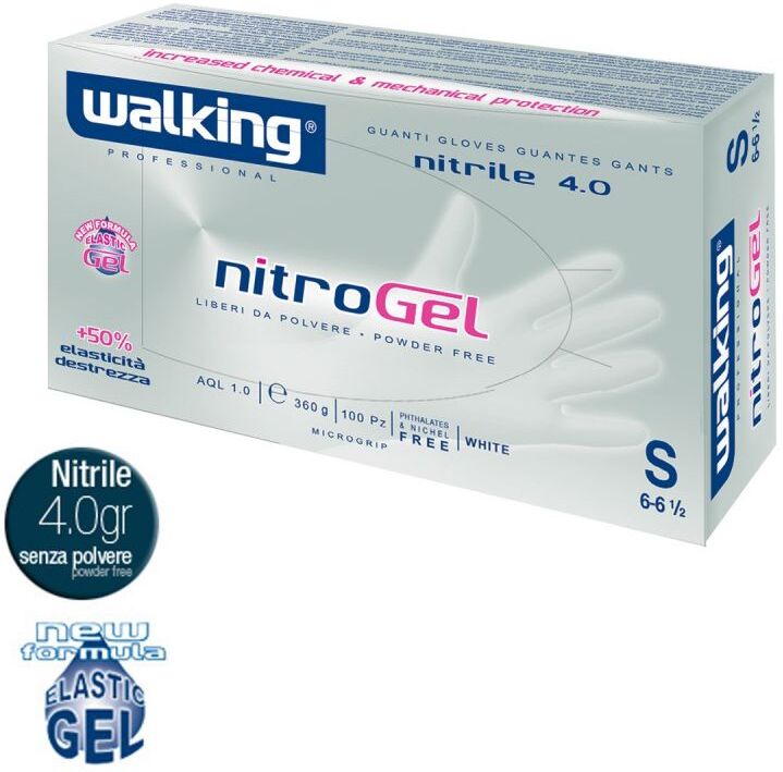 Walking Guanti In Nitrile Monouso Nitrogel Bianco