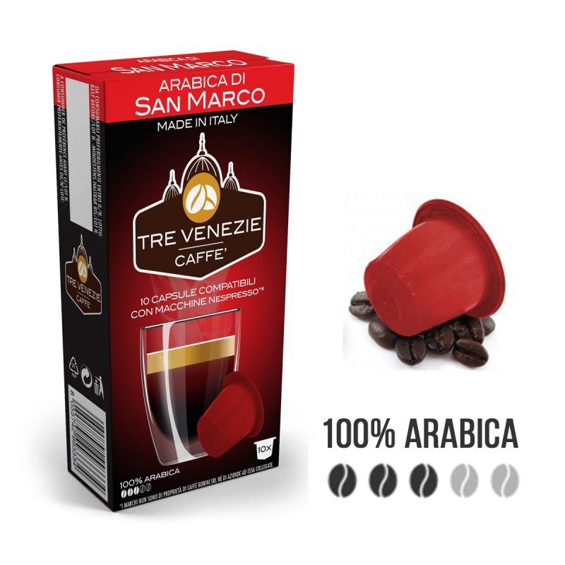 Caffè Tre Venezie 10 Capsule Arabica Di San Marco Compatibili Nespresso -