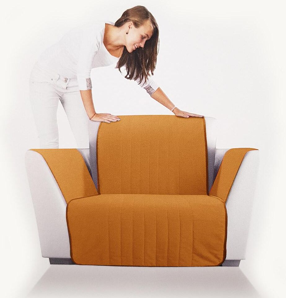 Caleffi Copripoltrona trapuntato Caleffi Bicolor in cotone cognac Caleffi Copripoltrona trapuntato Caleffi Bicolor in cotone cognac