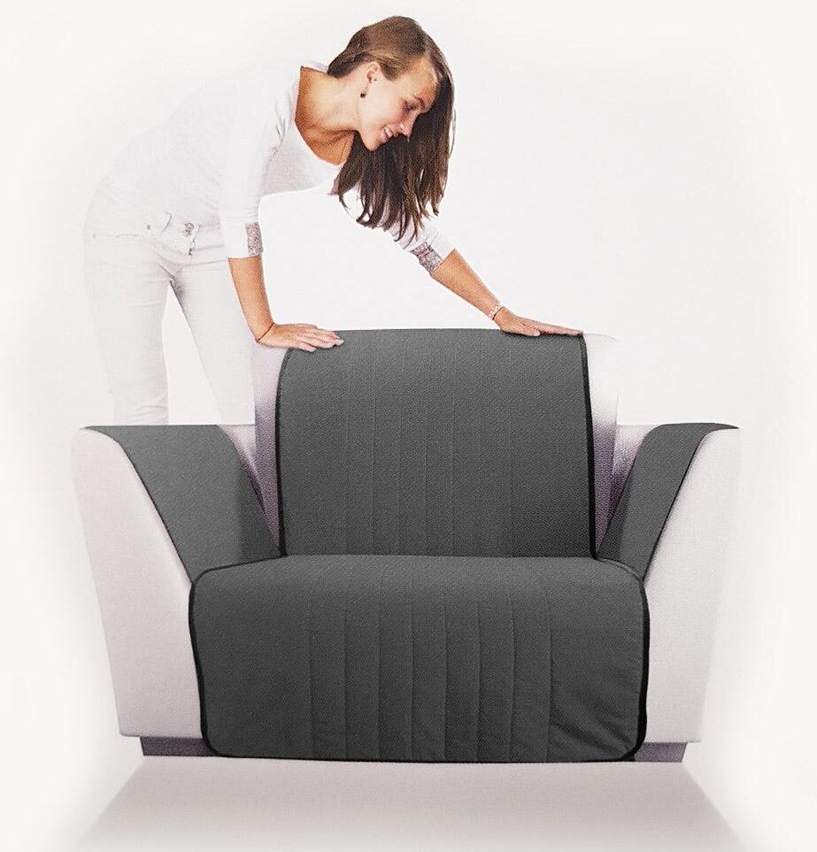 Caleffi Copri poltrona trapuntato Bicolor in cotone grigio Caleffi Copri poltrona trapuntato Bicolor in cotone grigio