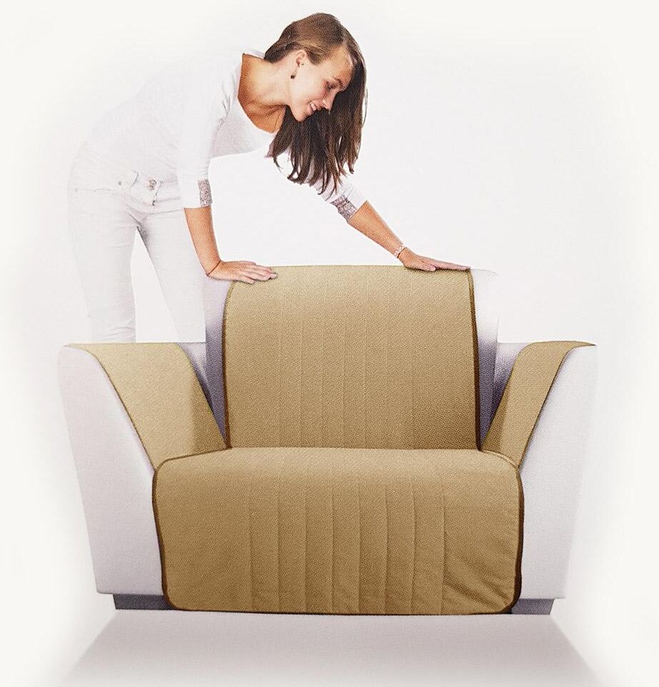 Caleffi Copripoltrona salvadivano trapuntato Bicolor in cotone- poltrona caramello Caleffi Copripoltrona salvadivano trapuntato Bicolor in cotone- poltrona caramello