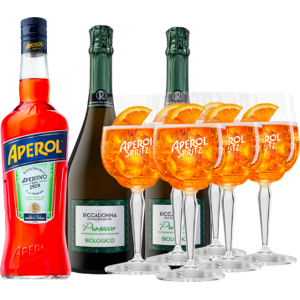 aperol spritz pack aperol 6 bicchieri + prosecco millesimato biologico - riccadonna