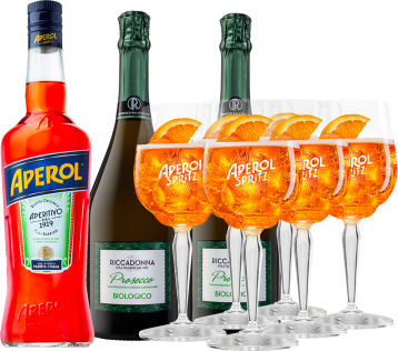 Aperol Spritz Pack Aperol 6 Bicchieri + Prosecco Millesimato Biologico - Riccadonna