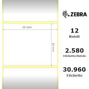 ZEBRA ETICHETTE 800261-105 12PCK Z -SELECT 12 ROTOLI, TERMO, 2000D, 31,75X25,4 MM, 2580 ET ORIGINALE