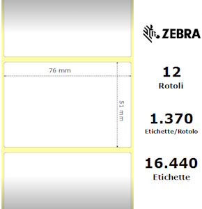 ZEBRA ETICHETTE 800263-205 12PCK Z-SELECT 12 ROTOLI, TERMO, 2000D, 76X51 MM, 1370 ET./ROTO ORIGINALE