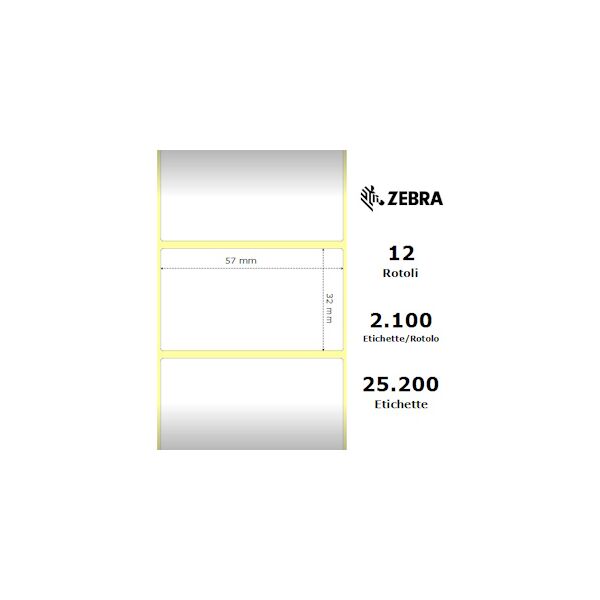 zebra etichette 800262-125 12pck z-select 12 rotoli, termo, 2000d, 57x32 mm, 2100 et./roto originale