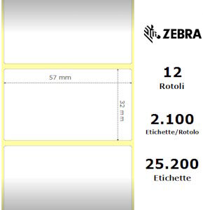 zebra etichette 800262-127 12pck z-select 12 rotoli, carta termica, 2000d, 57x32mm, 2100 e originale