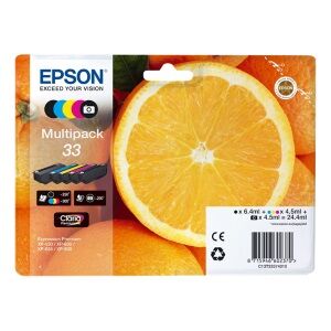 Epson multipack nero / ciano / magenta / giallo c13t33374010 33 5 cartucce d'inchiostro: t originale