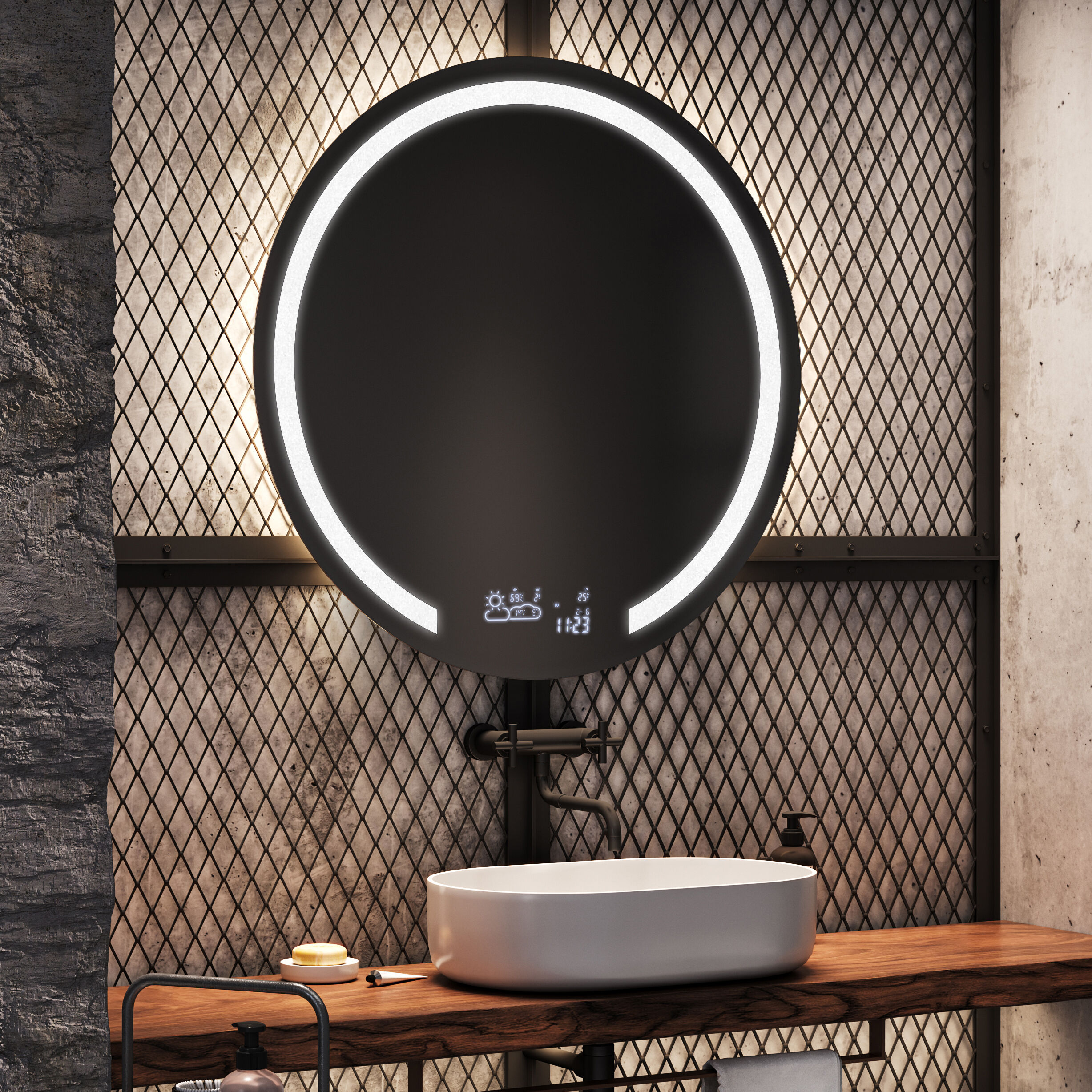 Artforma Tondo specchio bagno con luce L96 specchio rotondo 80 cm per bagno 50x50