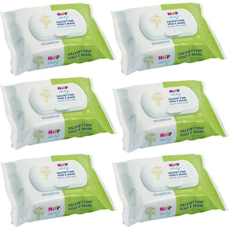 Hipp Salviettine Viso e Mani Senza Profumo al 99% D'acqua 6X20 Salviettine Hipp Salviettine Viso e Mani Senza Profumo al 99% D'acqua 6X20 Salviettine