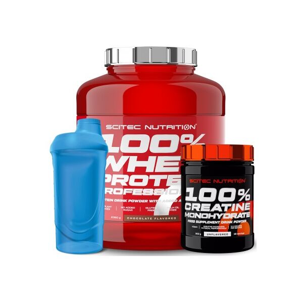 scitec nutrition 100% whey protein professional 2350 gr + creatina 300 gr + shaker