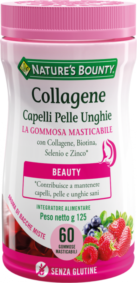 nature's bounty collagene capelli pelle unghie con collagene, vitamine e minerali 60 gommose