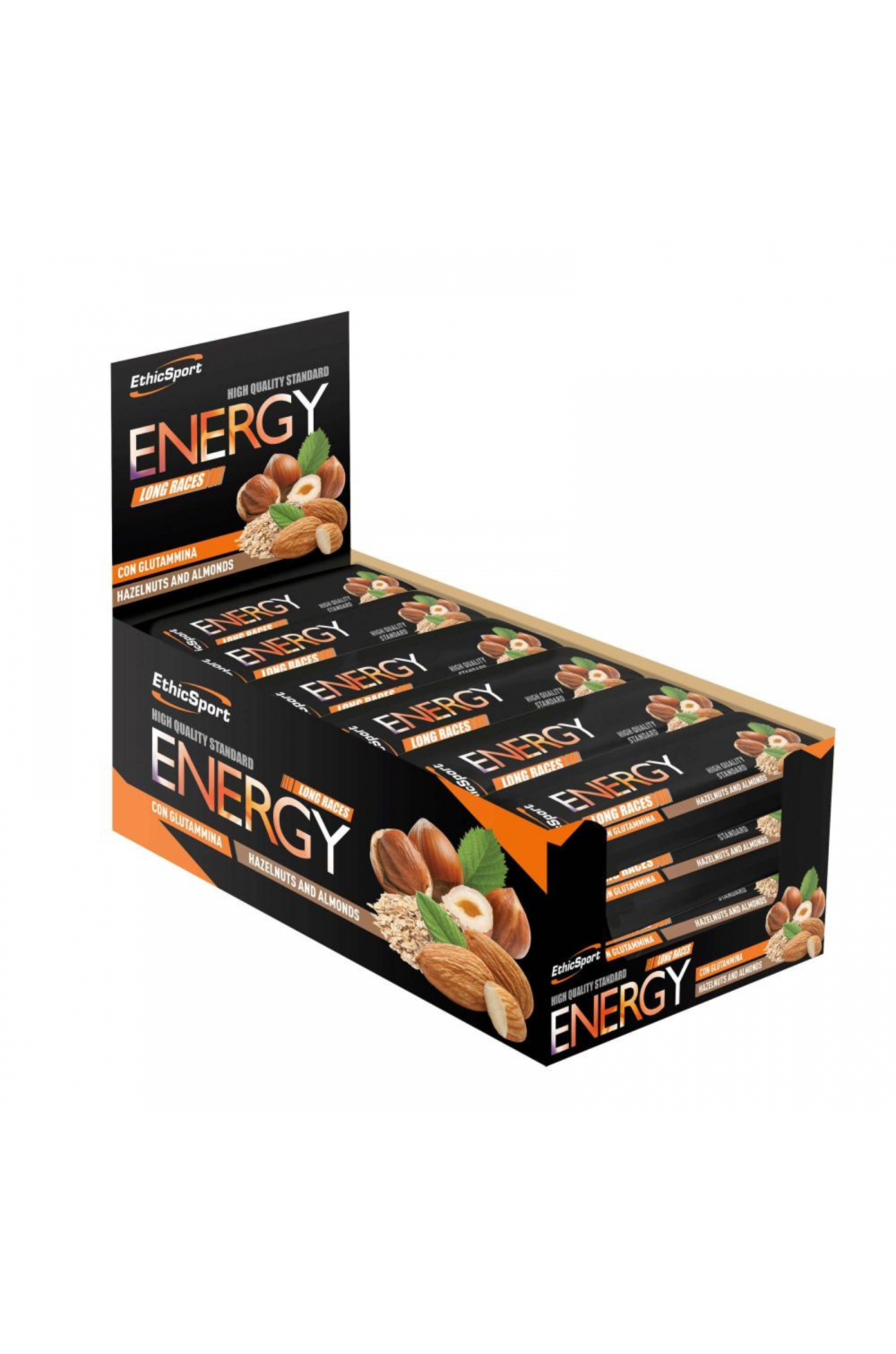 EthicSport Energy Long Races Box 30 Barrette da 45 gr Gusto Arachidi e Nocciole con Alanina e Glutammina