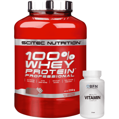 Scitec Nutrition 100% Whey Protein Professional 2350 gr Proteine del siero del Latte + Multivitaminico BFN 30 cps Cioccolato Cocco Scitec Nutrition 100% Whey Protein Professional 2350 gr Proteine del siero del Latte + Multivitaminico BFN 30 cps Cioccolato Cocco