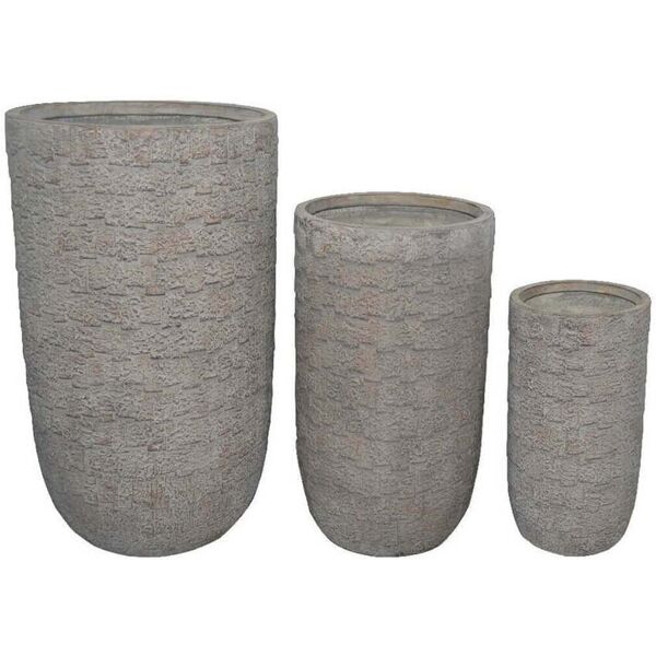 milani home set di 3 vasi per piante da esterno interno di design con 3 dimensioni in fibra grigio 44 x 79 x 44 cm